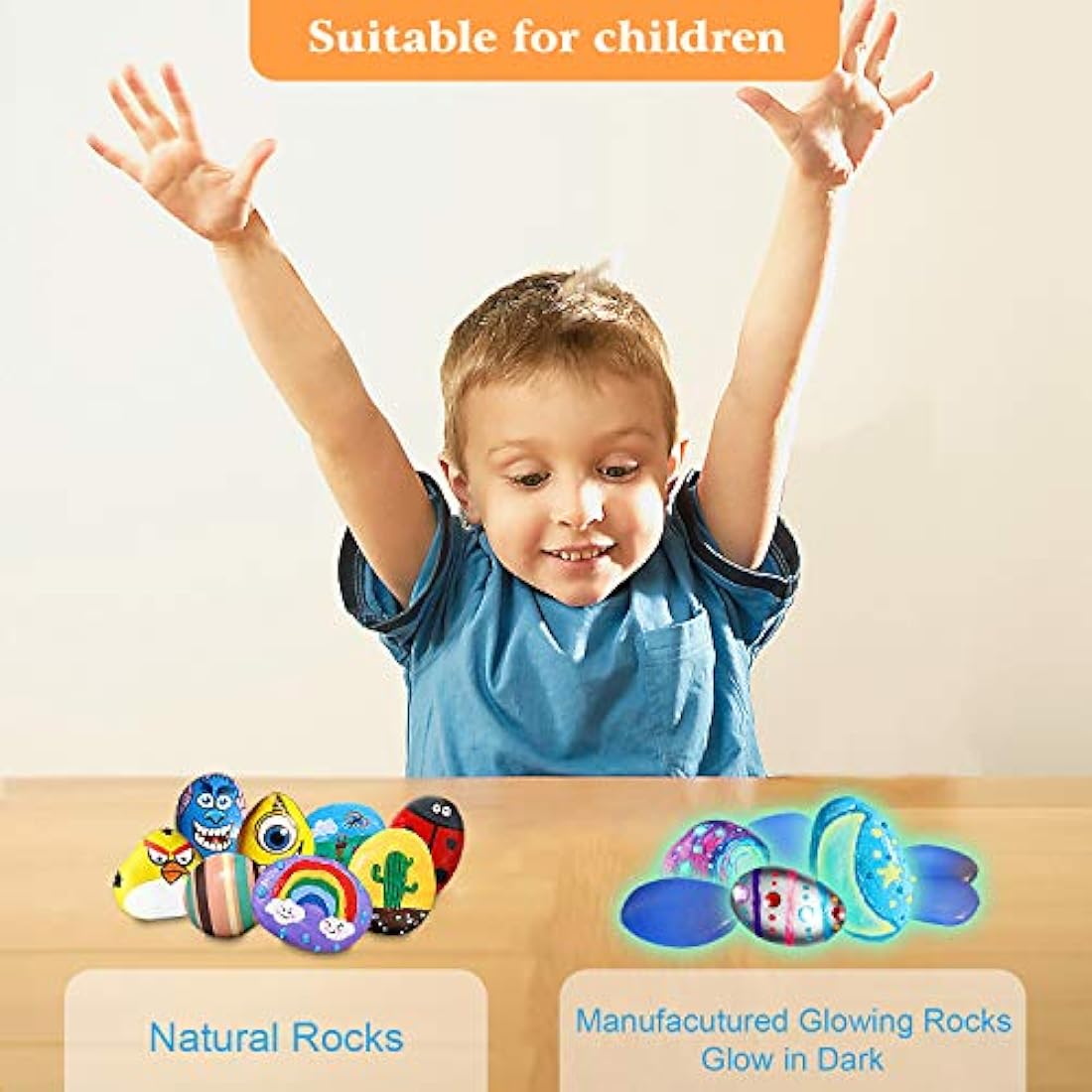Lekebaby Rock Painting Kit – Glow in the Dark Arts and Crafts for Kids