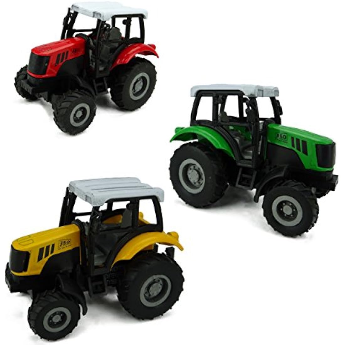 Toyland Die Cast Pull Back Tractor Set - 3 Pack Farm Toys (Yellow, Red, Green)