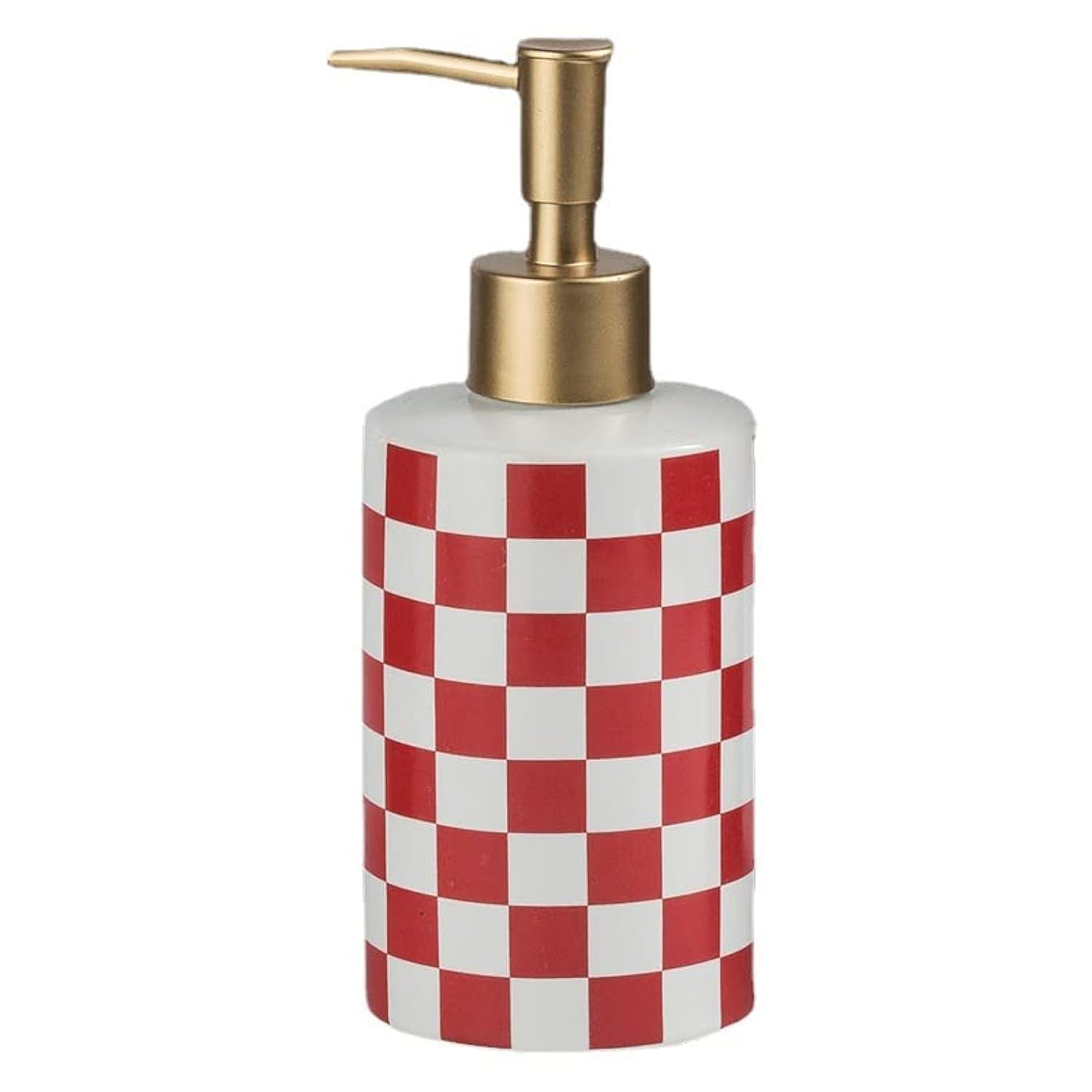 Jolof Store Checkered Ceramic Soap Dispenser | Red & White Gold Matte Pump