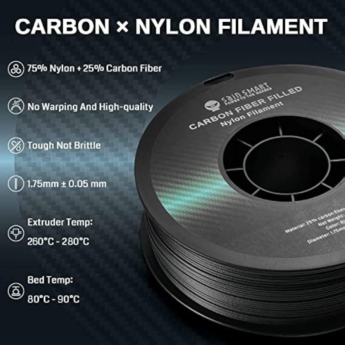 SainSmart ePA-CF Carbon Fiber Nylon 3D Printer Filament, 1.75mm, 1kg
