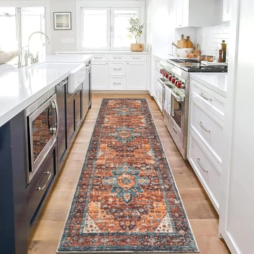 SHACOS Vintage Hallway Runner Rug – Non-Slip Washable Boho Red, 60x300cm