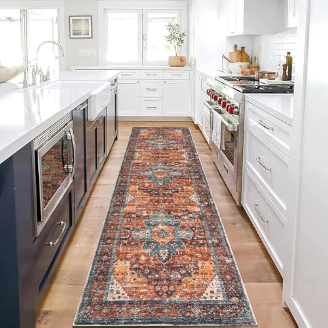 SHACOS Vintage Hallway Runner Rug – Non-Slip Washable Boho Red, 60x300cm