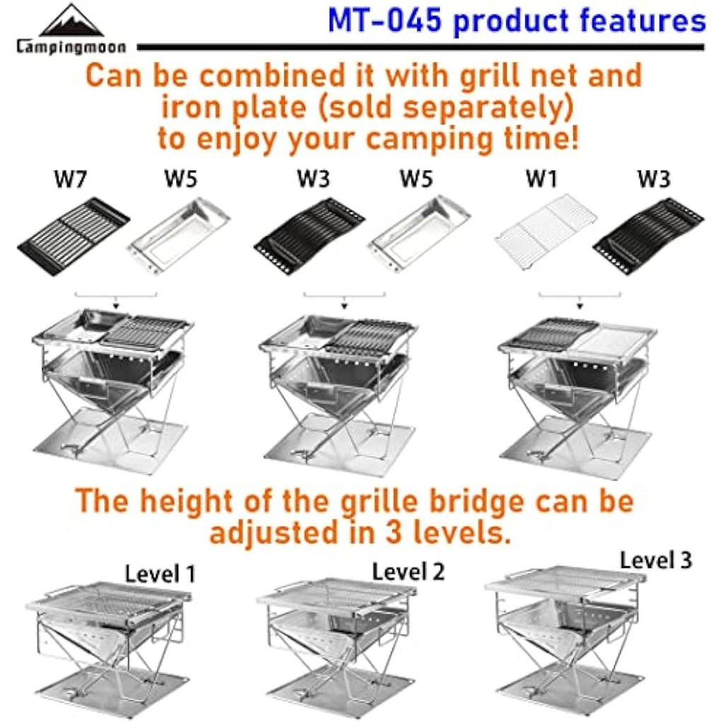 Campingmoon Foldable Stainless Steel BBQ Grill & Fire Pit - Large MT-045