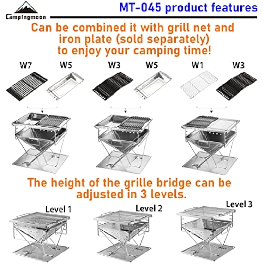 Campingmoon Foldable Stainless Steel BBQ Grill & Fire Pit - Large MT-045