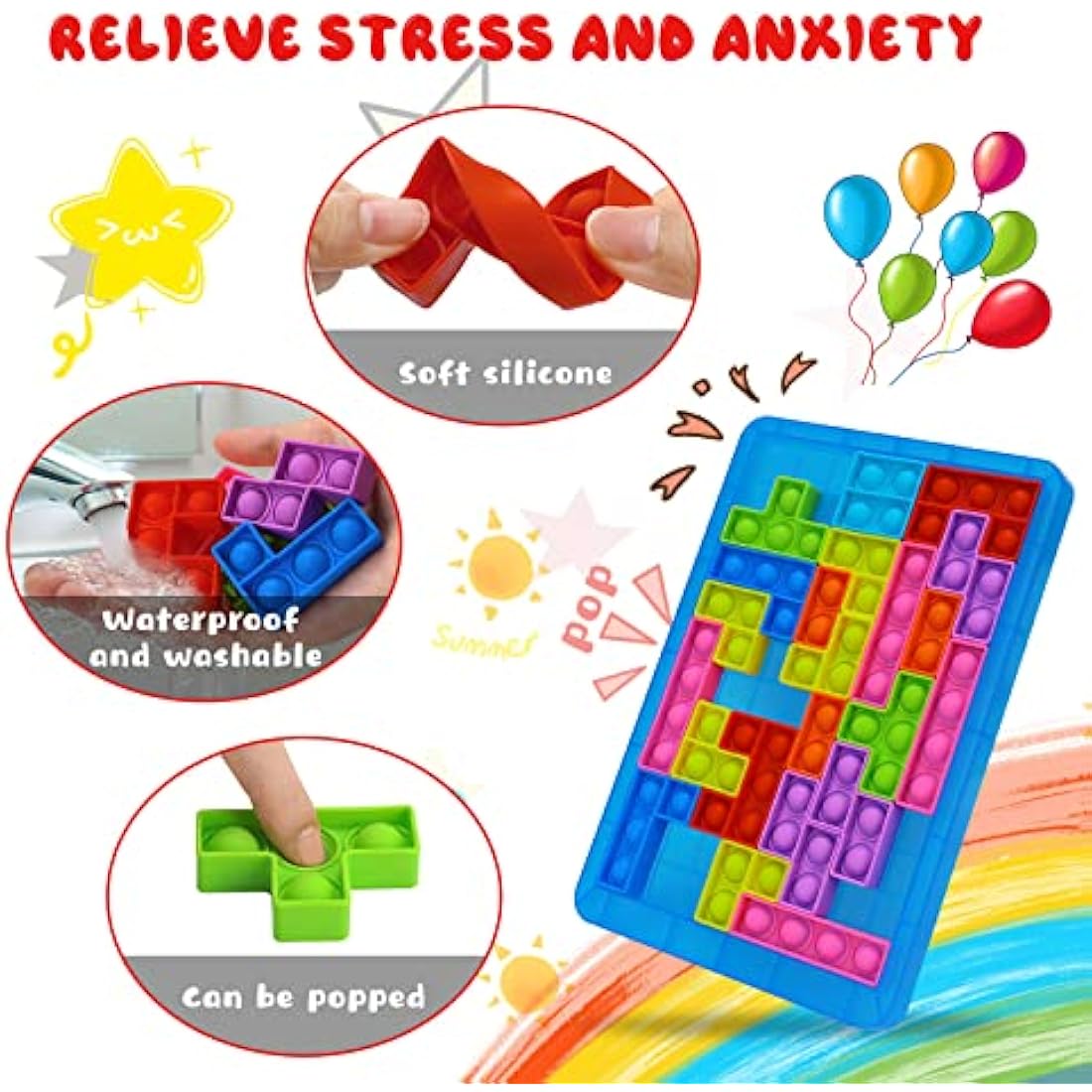 Jolof Store Tetris Pop Puzzle – Silicone Sensory Fidget Toy for Kids