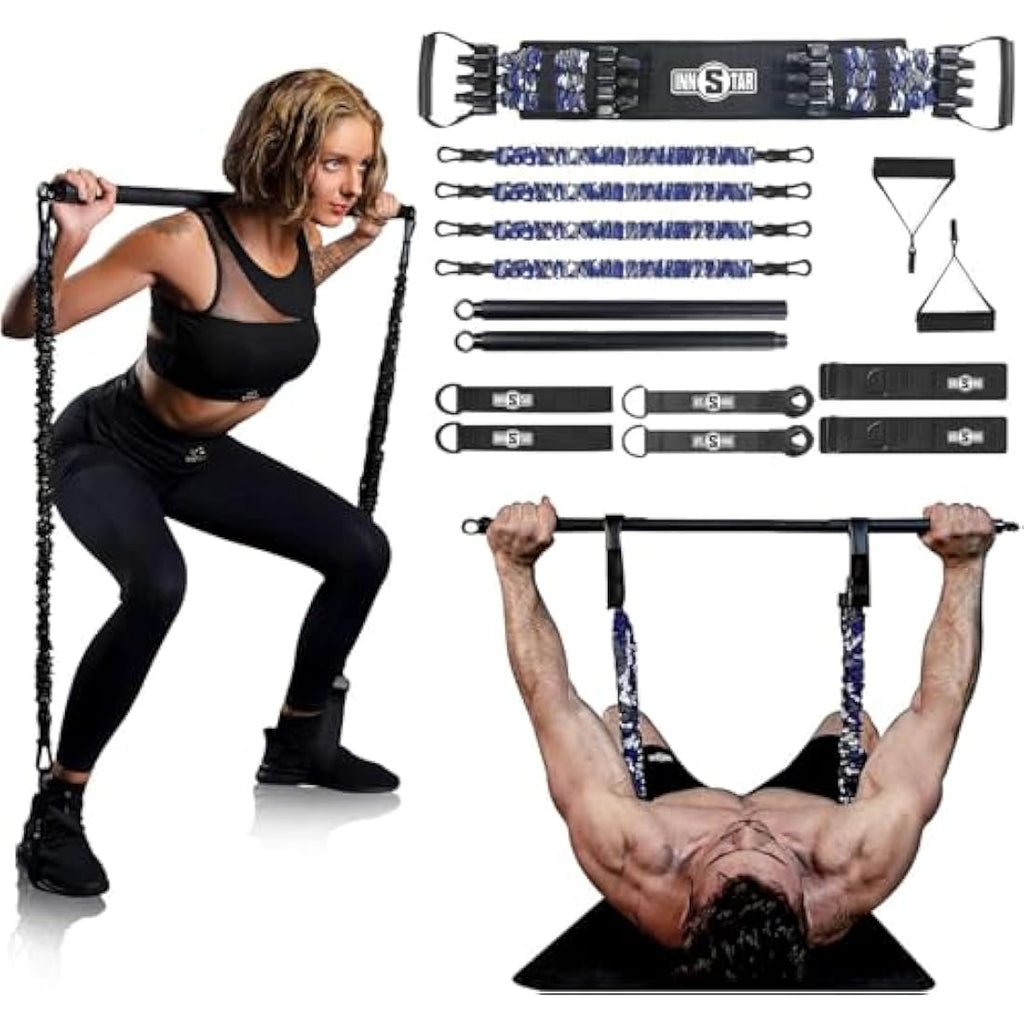 INNSTAR Portable Home Gym Set | Resistance Band Bench Press & Squat Kit