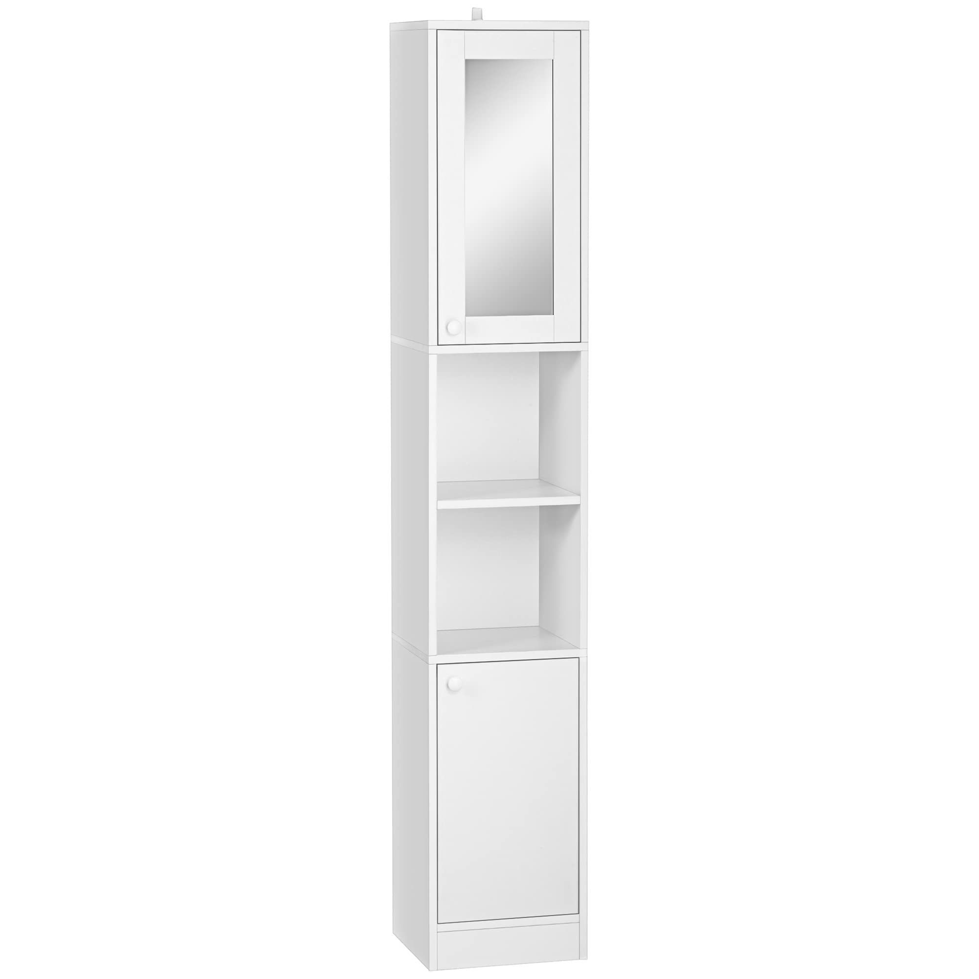 kleankin Tall Bathroom Storage Cabinet with Mirror & Adjustable Shelves
