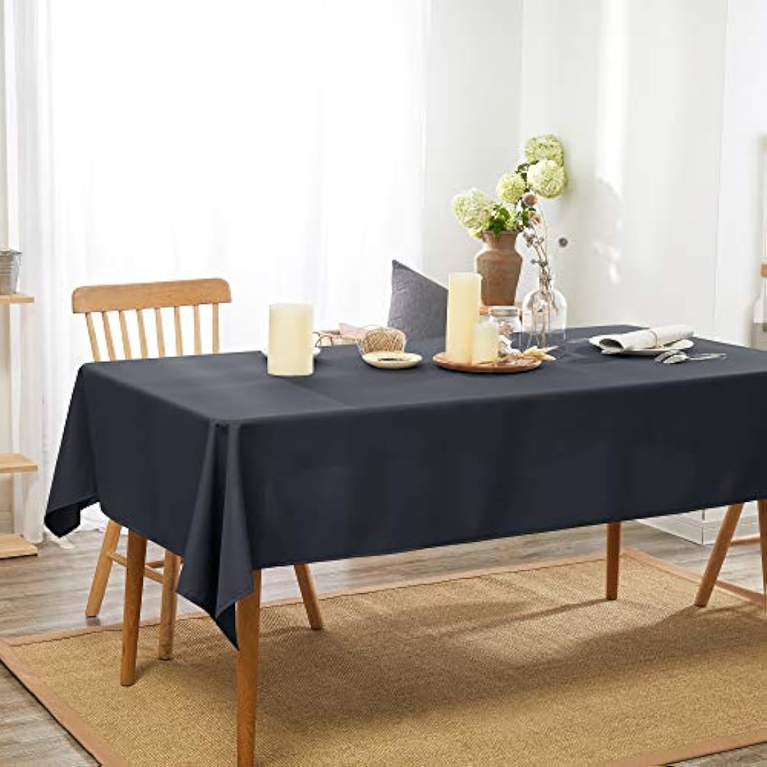 Deconovo Oxford Tablecloth – Water Resistant Wipeable Rectangle, Dark Grey