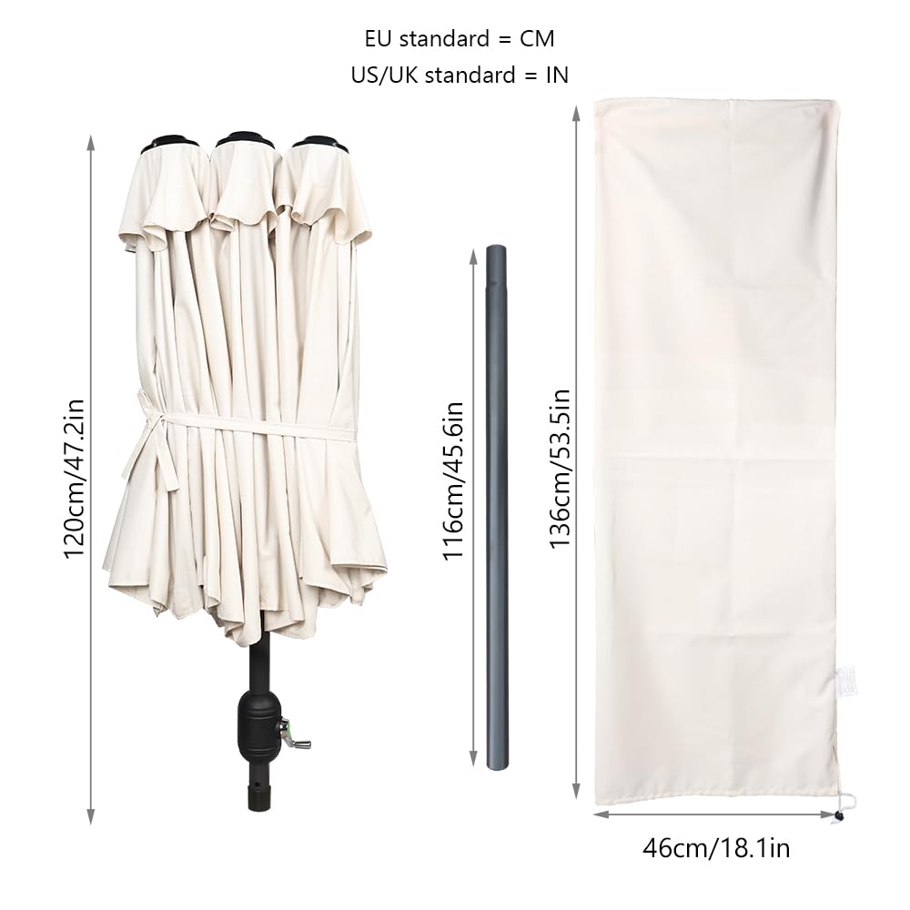 VOUNOT 3m Rectangular Garden Parasol – Large Patio Umbrella, Beige