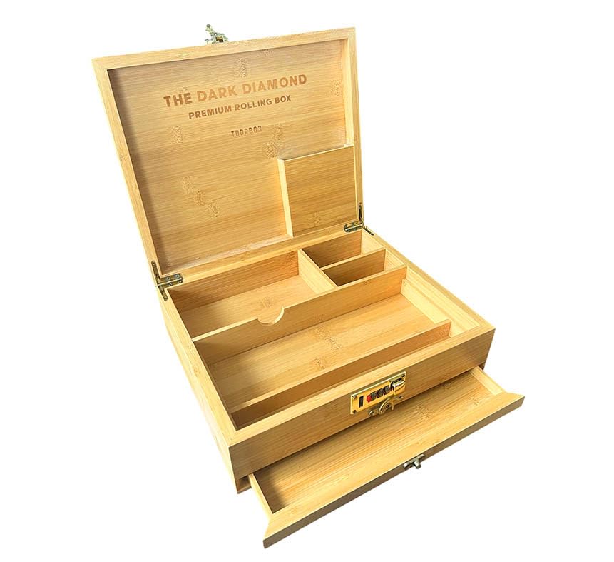 The Dark Diamond Roll Box Premium Smoking Accessories Storage Handcrafted Bamboo Wooden Stash Rolling Box Upgraded Large - 30X25X10CM