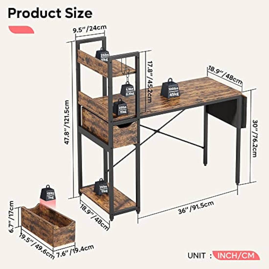 Bestier 120cm Corner Computer Desk with Drawer and Storage Shelves