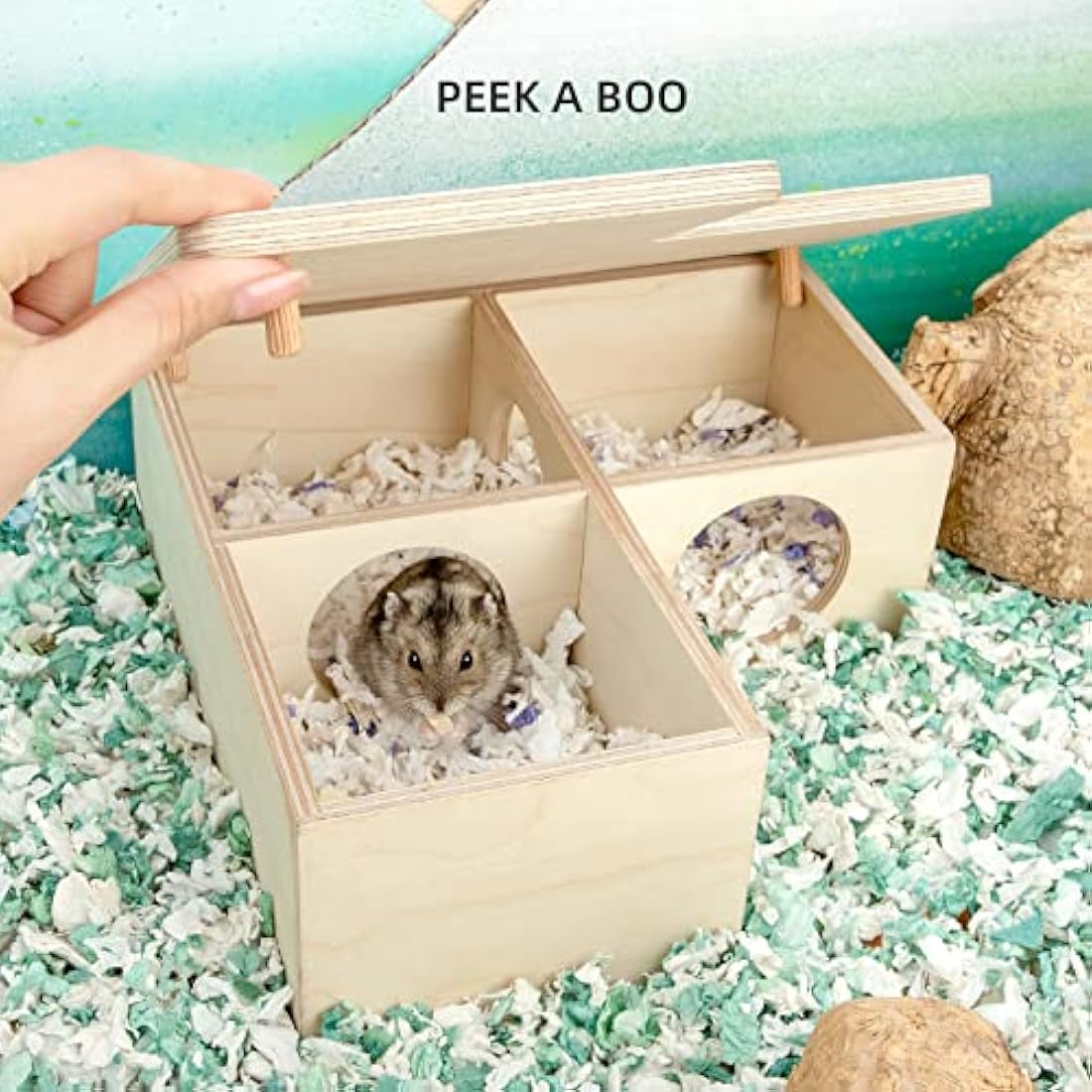 Niteangel 3-Chamber Hamster House – Birch Wood Maze Hideout for Dwarf Hamsters