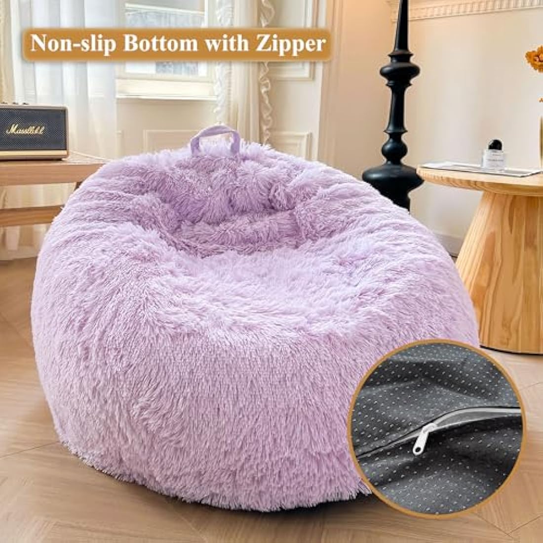 Jolof Store Faux Fur Bean Bag Cover – Fluffy Plush Toy Storage, Lavender