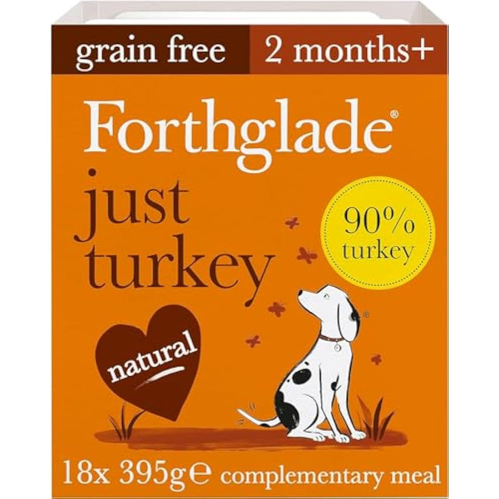 Forthglade Grain Free Turkey Wet Dog Food | 18 x 395g Hypoallergenic Trays