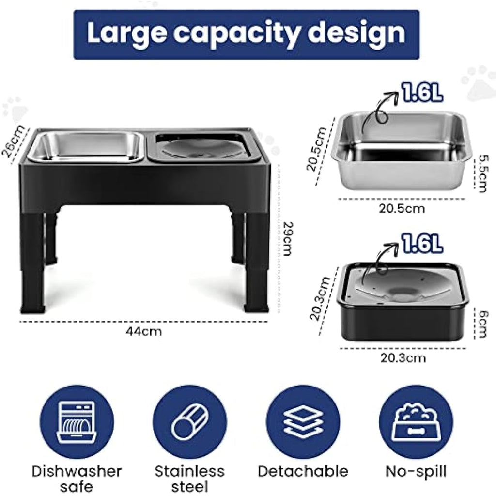 PETTOM Raised Dog Bowl | 4 Height Adjustable Elevated Stainless Steel Feeder