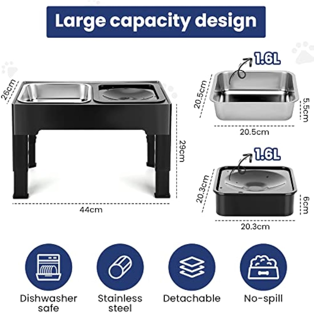 PETTOM Raised Dog Bowl | 4 Height Adjustable Elevated Stainless Steel Feeder