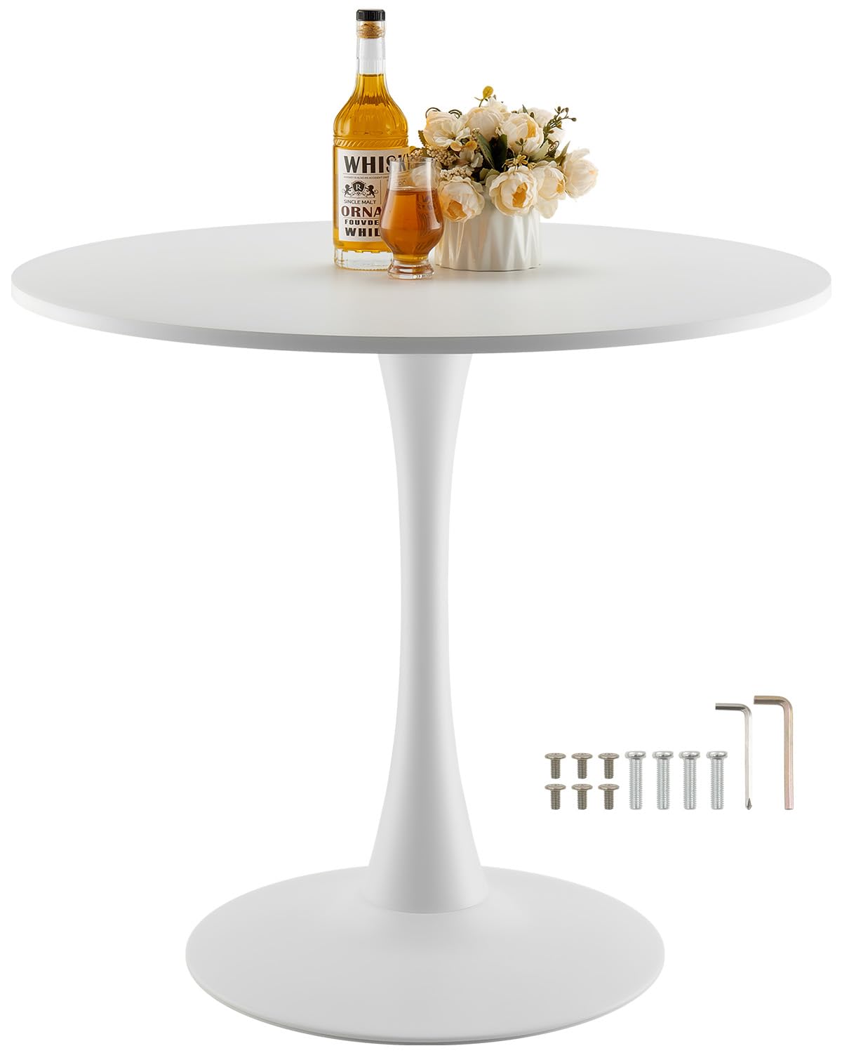 VEVOR Round Dining Table – 31.5" White Tulip Pedestal Table for 2-4