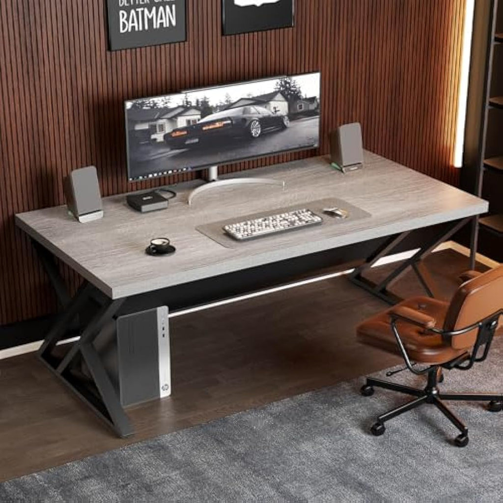 LVB Industrial Computer Desk | Large Metal Writing Table - Light Grey