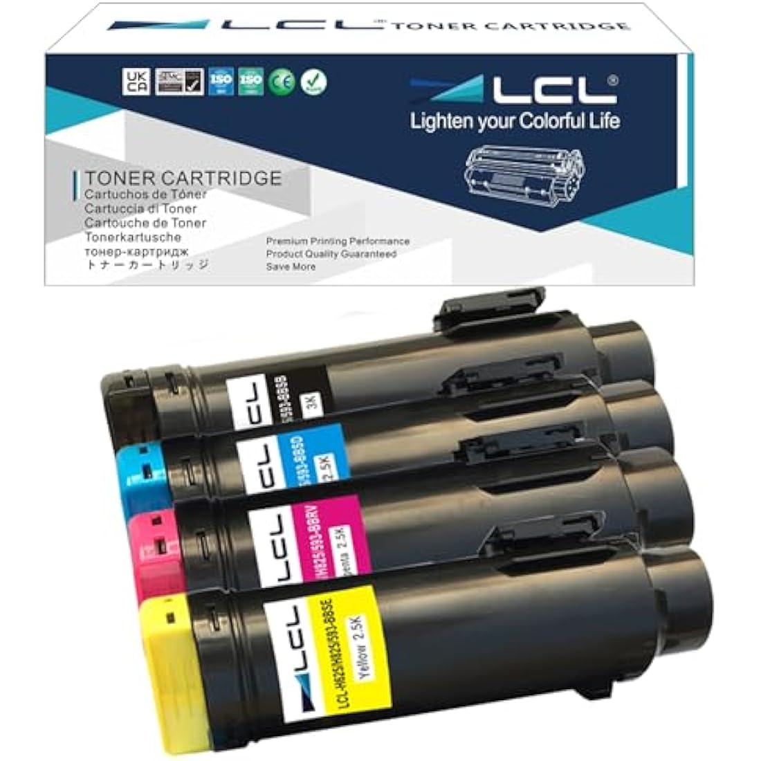 LCL Compatible Toner Cartridge for Dell H625cdw H825cdw S2825cdn | 4-Pack