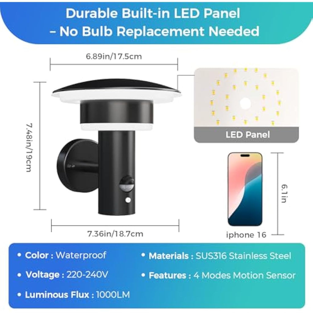 NBHANYUAN Outdoor LED Wall Light – SUS316 Stainless Steel Motion Sensor