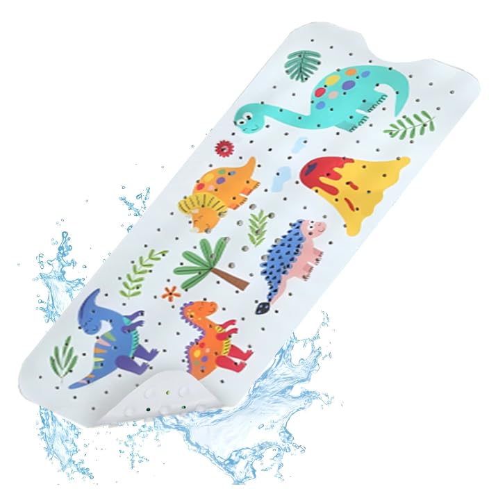 Jolof Store Kids Bath Mat – Non-Slip Dinosaur Print Extra Long 100x40cm