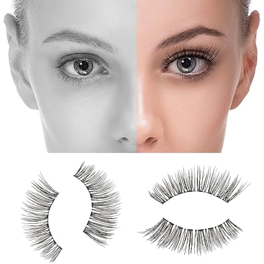 DYAFIN 3D Natural False Eyelashes | 16mm Wispy Clear Band Lashes - 8 Pairs