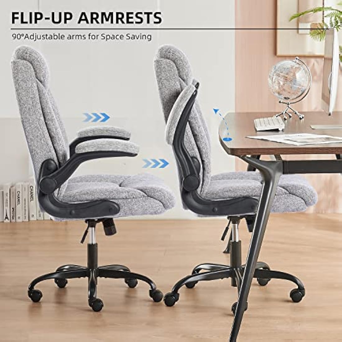 MZLEE Ergonomic Executive Office Chair – Grey Fabric Swivel Desk Chair
