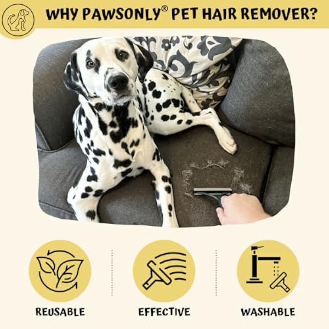 PawsOnly Pet Hair Remover - Double Sided Fabric Safe Lint Scraper Tool