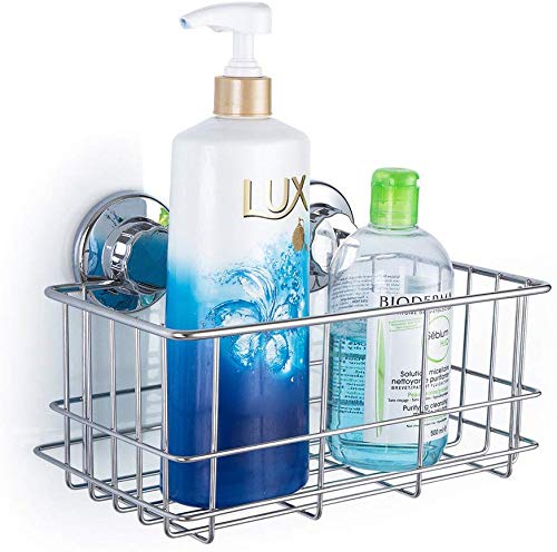 SANNO Suction Cup Shower Caddy – Rustproof Stainless Steel Basket, 2-Pack