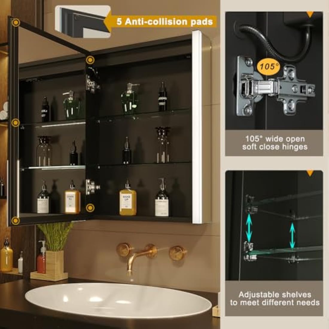 KWW LED Medicine Cabinet with Defogger | Wall Mounted Mirror (55 x 70 cm)