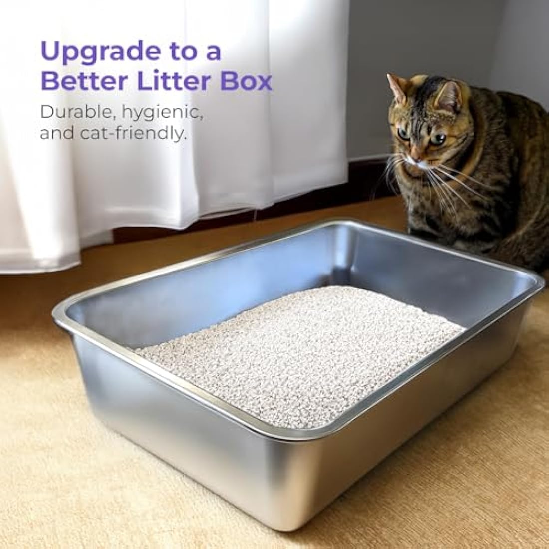 iPrimio XL Stainless Steel Cat Litter Box – Non-Stick High-Sided Tray