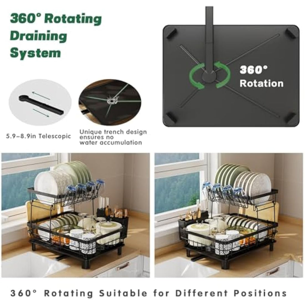 Jolof Store 2-Tier Stainless Steel Dish Drying Rack with Swivel Spout