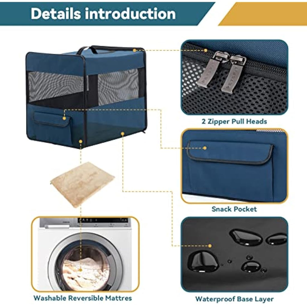 Petsfit Collapsible Soft Dog Crate – Portable Travel Kennel with Mat