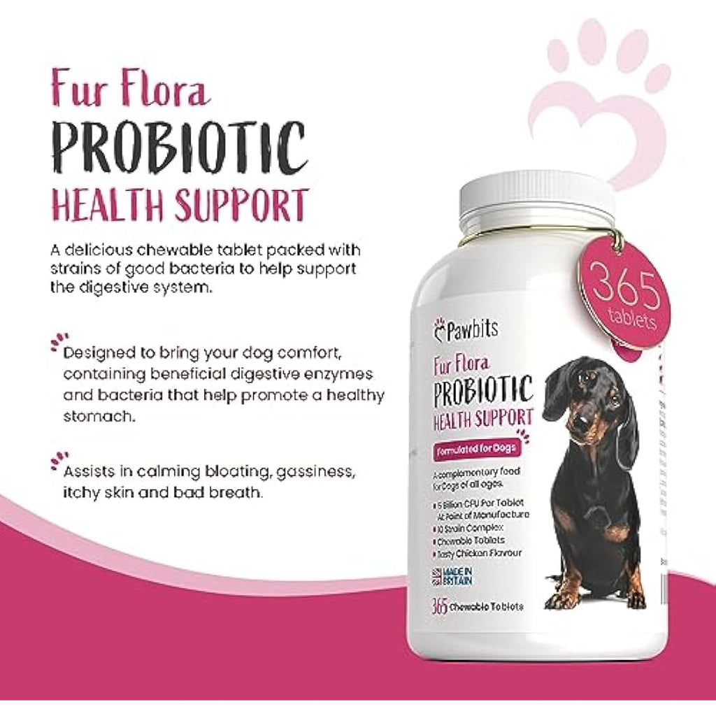Pawbits Dog Probiotics & Prebiotics – 365 Chicken Chewable Tablets