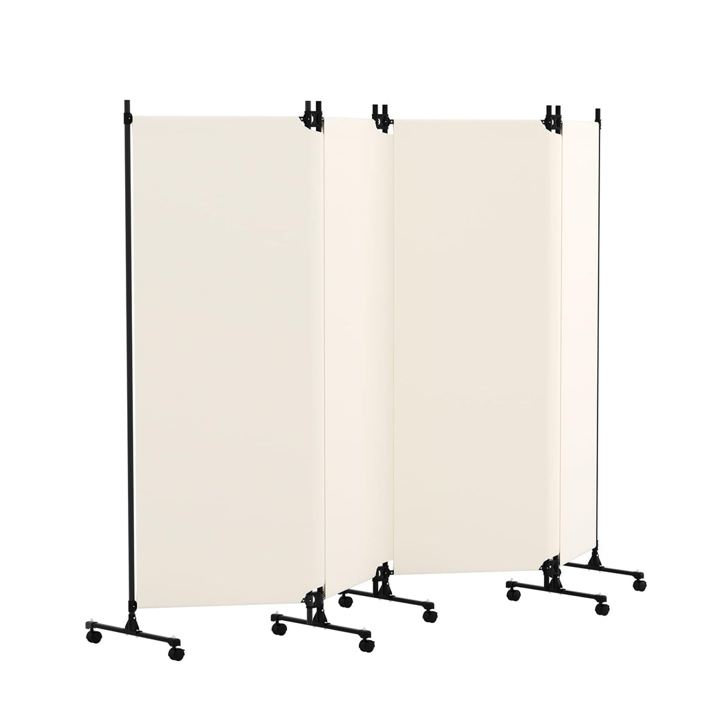 HIDODO 4 Panel Upgraded Room Divider with Wheels, 247cm W x 183cm H, Beige - image 1