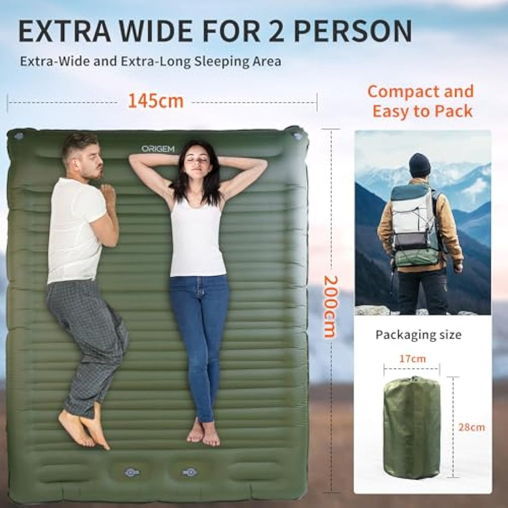 Origem Double Camping Sleeping Mat | 14cm Extra Thick Inflatable Mattress