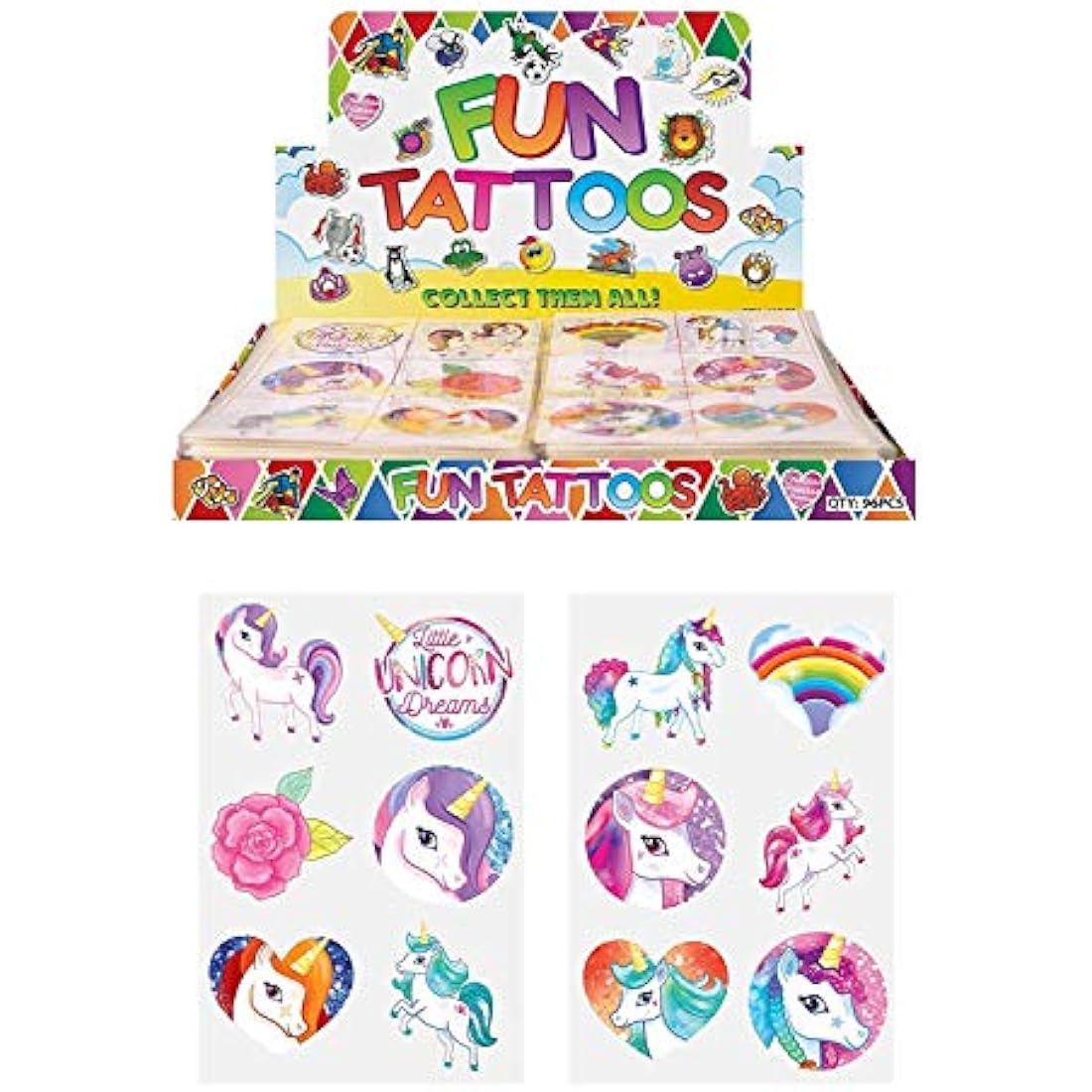 Henbrandt Unicorn Temporary Tattoos – 24 Pack Girls Party Bag Fillers