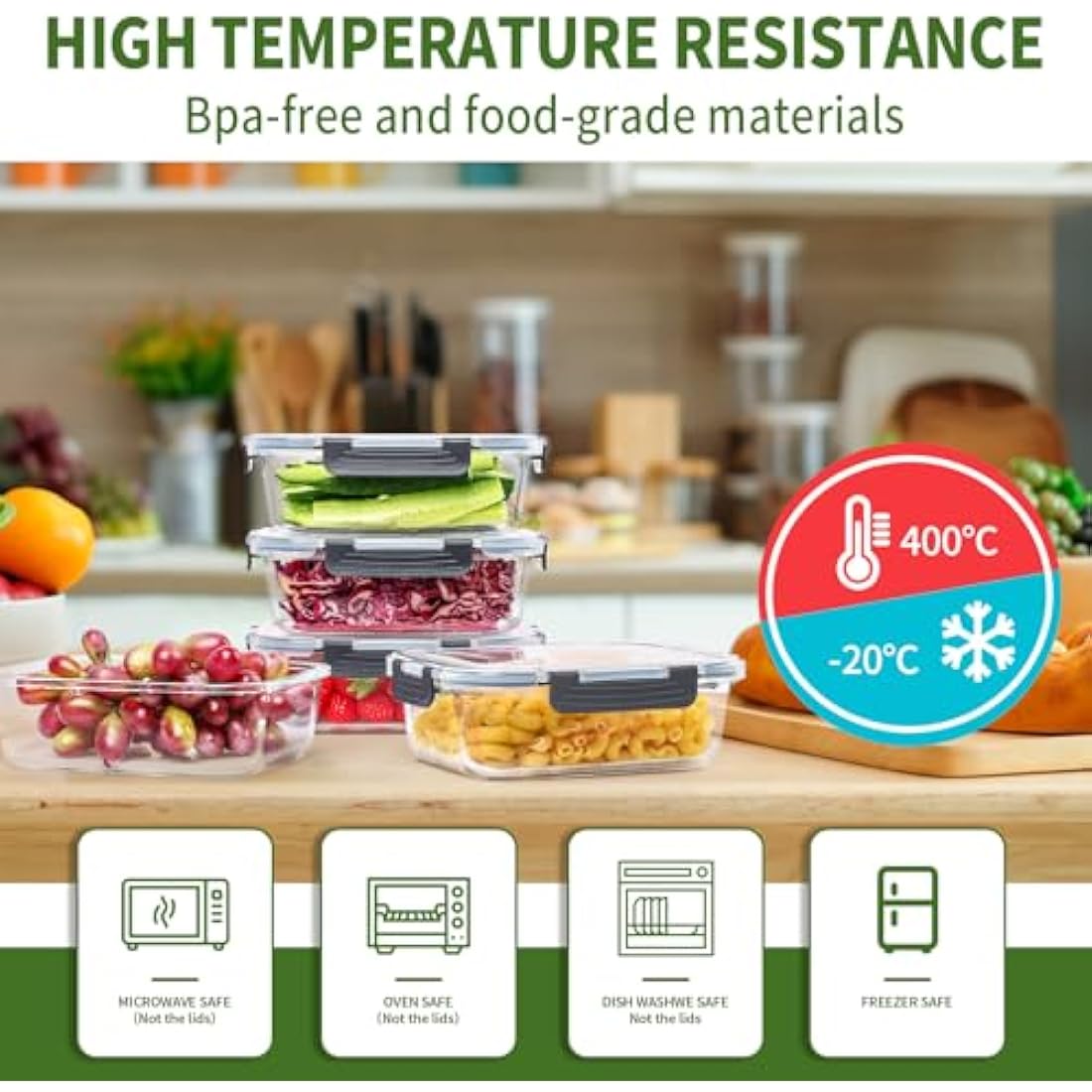 Skroam 5-Pack 36oz Glass Food Storage Containers | Airtight Meal Prep