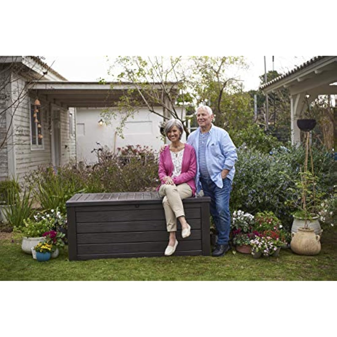 Keter Westwood 570L Outdoor Garden Storage Box | Brown Wood Effect