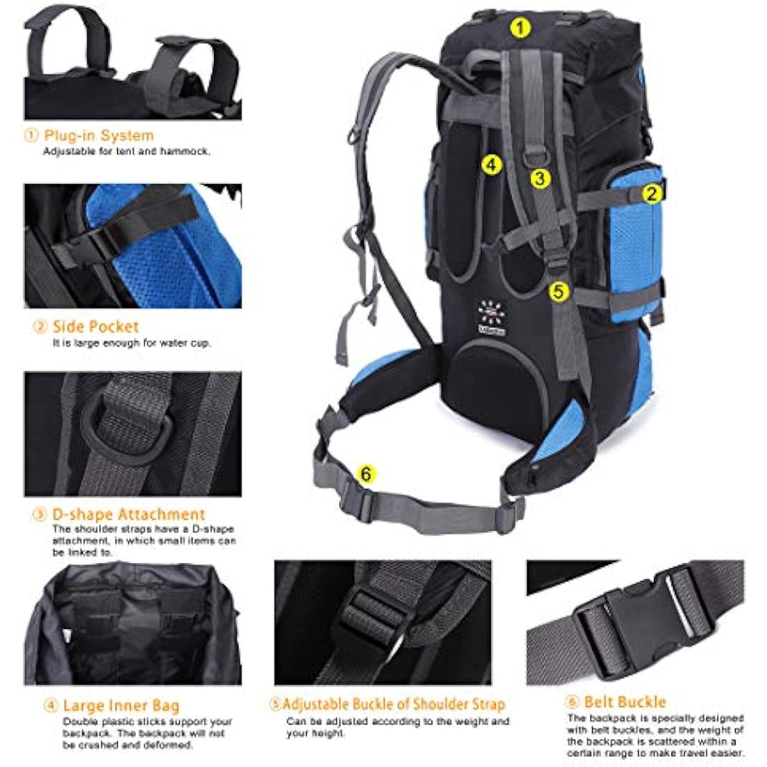 Mooedcoe 75L Hiking Backpack – Water-Resistant Nylon Camping Rucksack