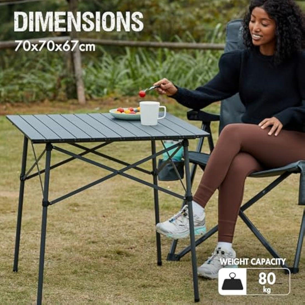 Portal Aluminum Folding Camping Table | 70x70cm Square Roll Up Picnic Table