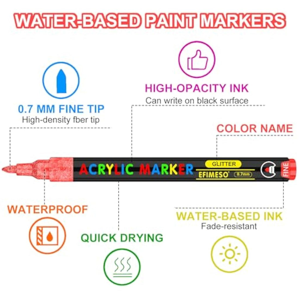 Efimeso 120 Color Acrylic Paint Pens | 0.7mm Extra Fine Tip Markers