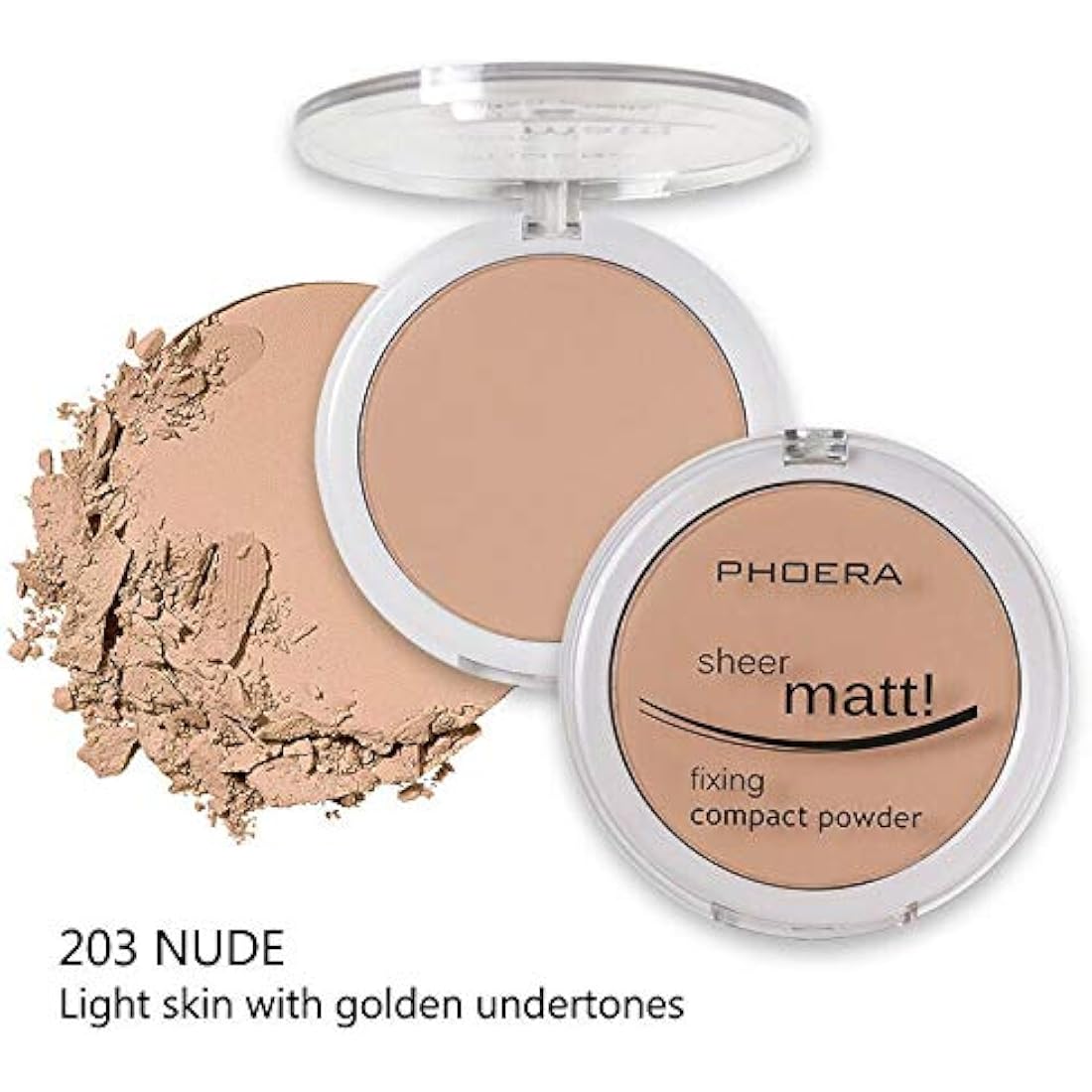 PHOERA Sheer Matte Pressed Powder – Long Lasting Setting Foundation 203 Nude
