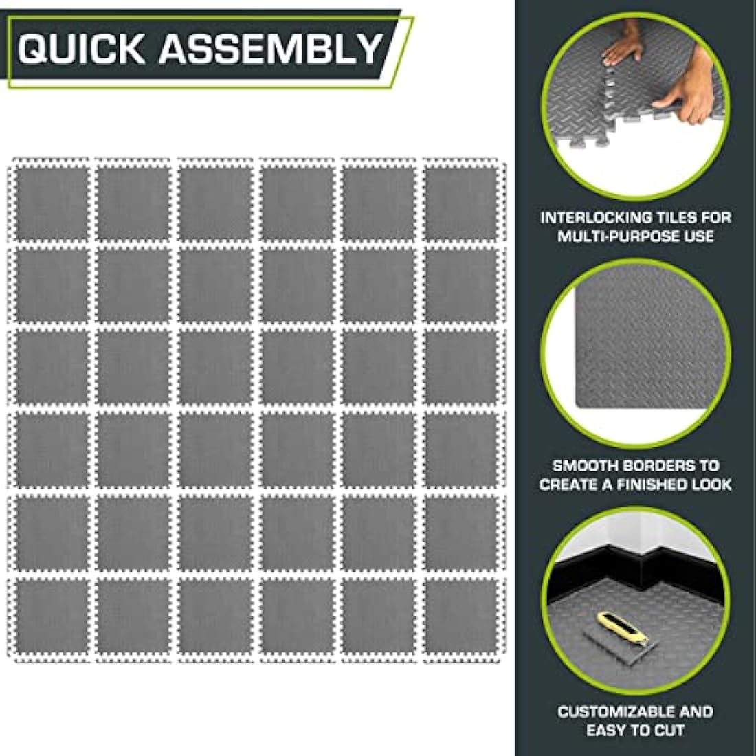 ProsourceFit Puzzle Exercise Mat – 1/2 Inch EVA Foam Gym Tiles, 144 Sq Ft