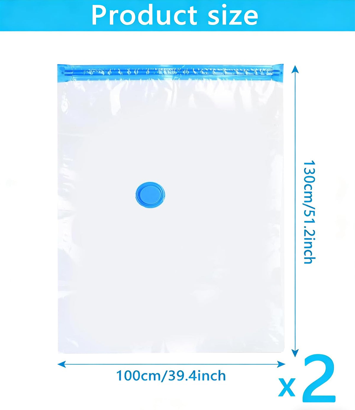 2 Pack 100 X 130cm Vacuum Storage Bags, Extra Large Strong Space Saver Compression Bags - image 2