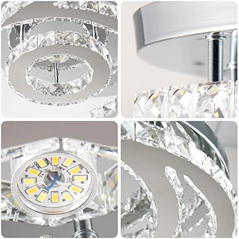 CXGLEAMING 15.7" Moon Crystal Chandelier – Dimmable LED Flush Mount Light