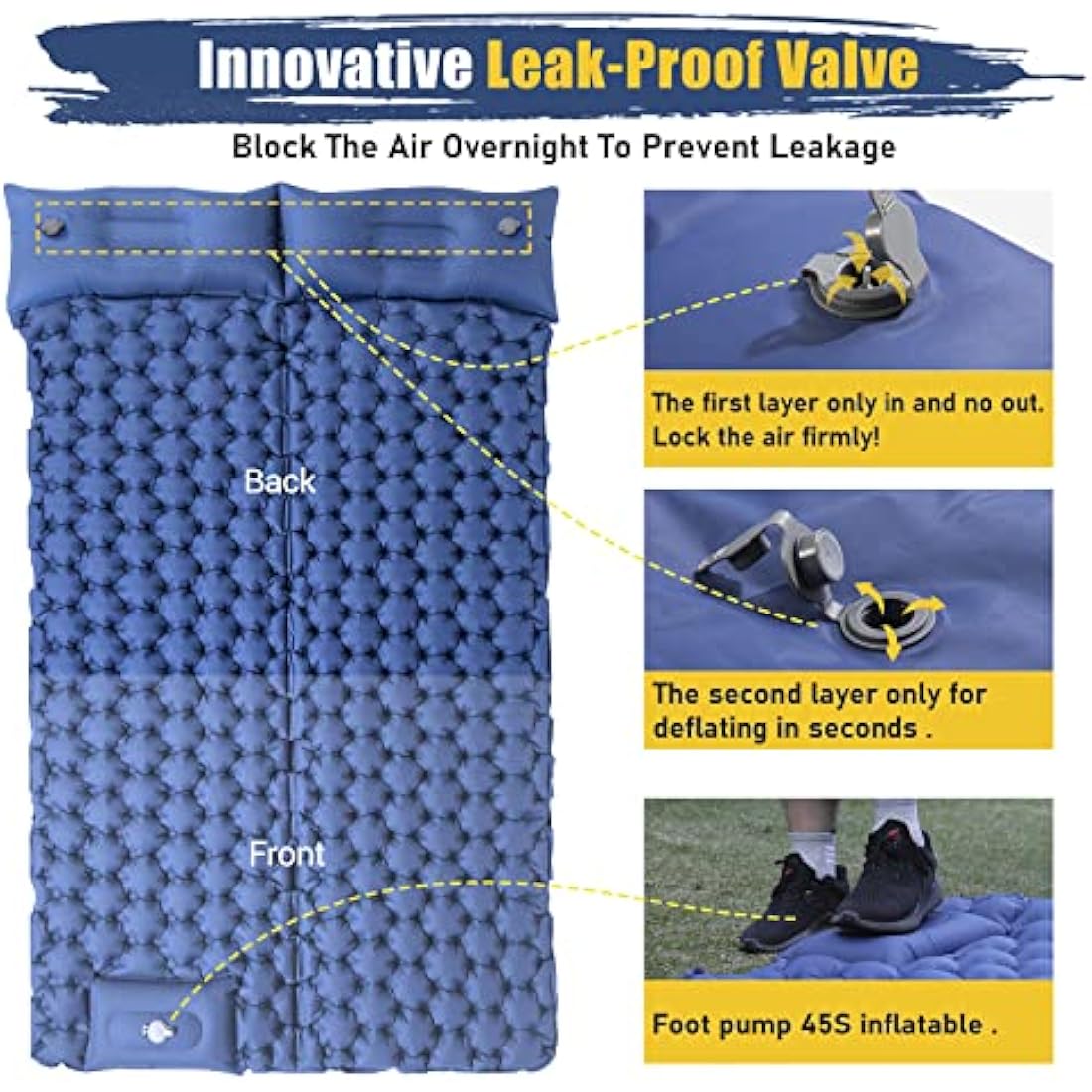 Elegear Double Camping Mattress | Self-Inflating Sleeping Mat with Pillow