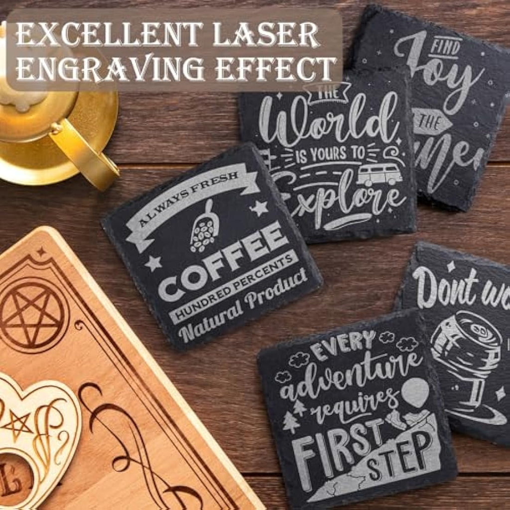 48-Piece Slate Drink Coasters | 4-Inch Black Stone Engraving Blanks