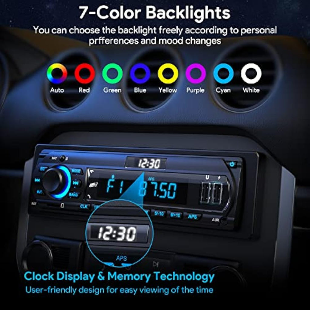 Wistrue 1 DIN Car Radio Bluetooth Stereo – 9-24V AM/FM RDS MP3 Player