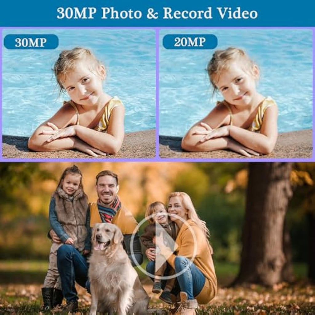 Digital Camera – 1080P 30MP Point and Shoot for Kids (Blue)